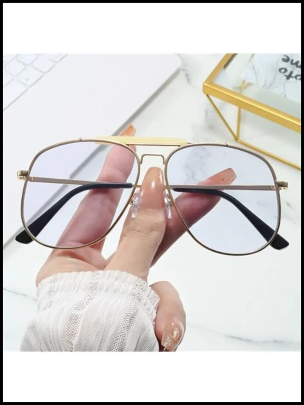 Oversized Pilot Sunglasses for Women Men Vintage 70s UV400 Protection Polygon